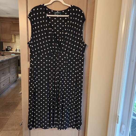 ▪️▫️Lauren by‎ Ralph Lauren Polka Dot Dress Flirty & Flowy Size 24W ▫️▪️ - Picture 1 of 5